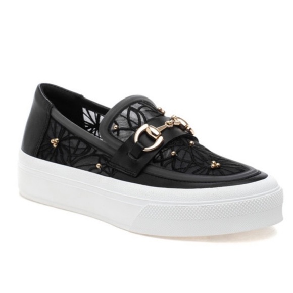 J Slides Shoes - J Slides Black Lace Platform Slip on Sneakers Sz 8 1/2